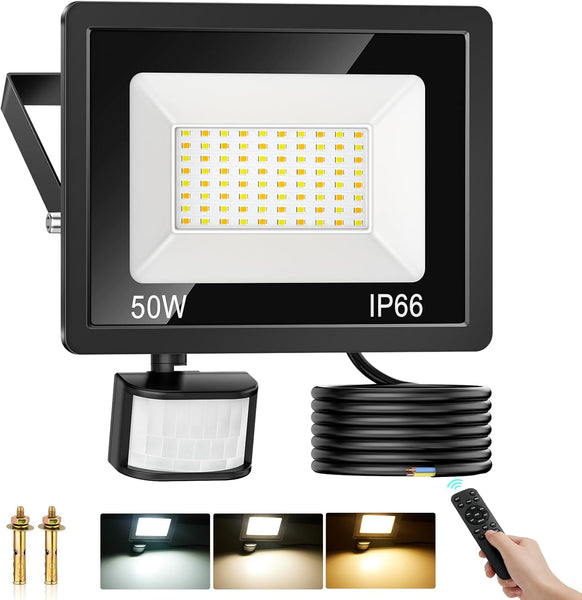 50W LED Security Light Outdoor Motion Sensor 4500LM Floodlight with Re ...