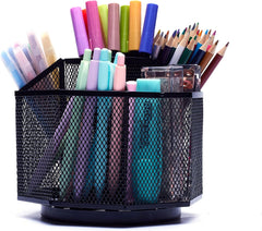 360° Rotating Mesh Desk Organizer Caddy – Multifunctional Pencil Holder, Black