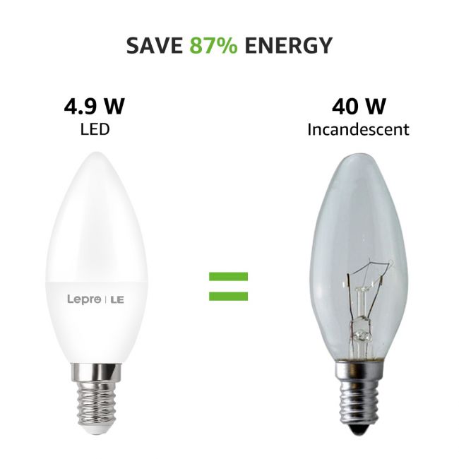 Pack of 6 E14 LED Light Bulb, Small Edison Screw SES Candle Bulbs, 4.9W 470lm, 40W Equivalent E14 Bulb, Warm White 2700K E14 LED Bulb