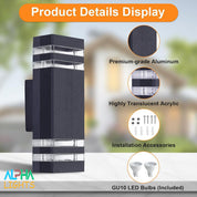 Outdoor Wall Light GU10 Up Down IP65 Waterproof Black Exterior Porch Light