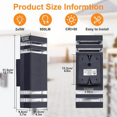 Modern Outdoor Wall Light IP65 Up Down GU10 LED Waterproof Mains Powered