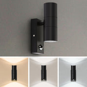 Outdoor Up & Down Black Wall Light with Motion Sensor – GU10 Base IP44 Stainless Steel PIR Security Light for Front Door, Porch & Garden