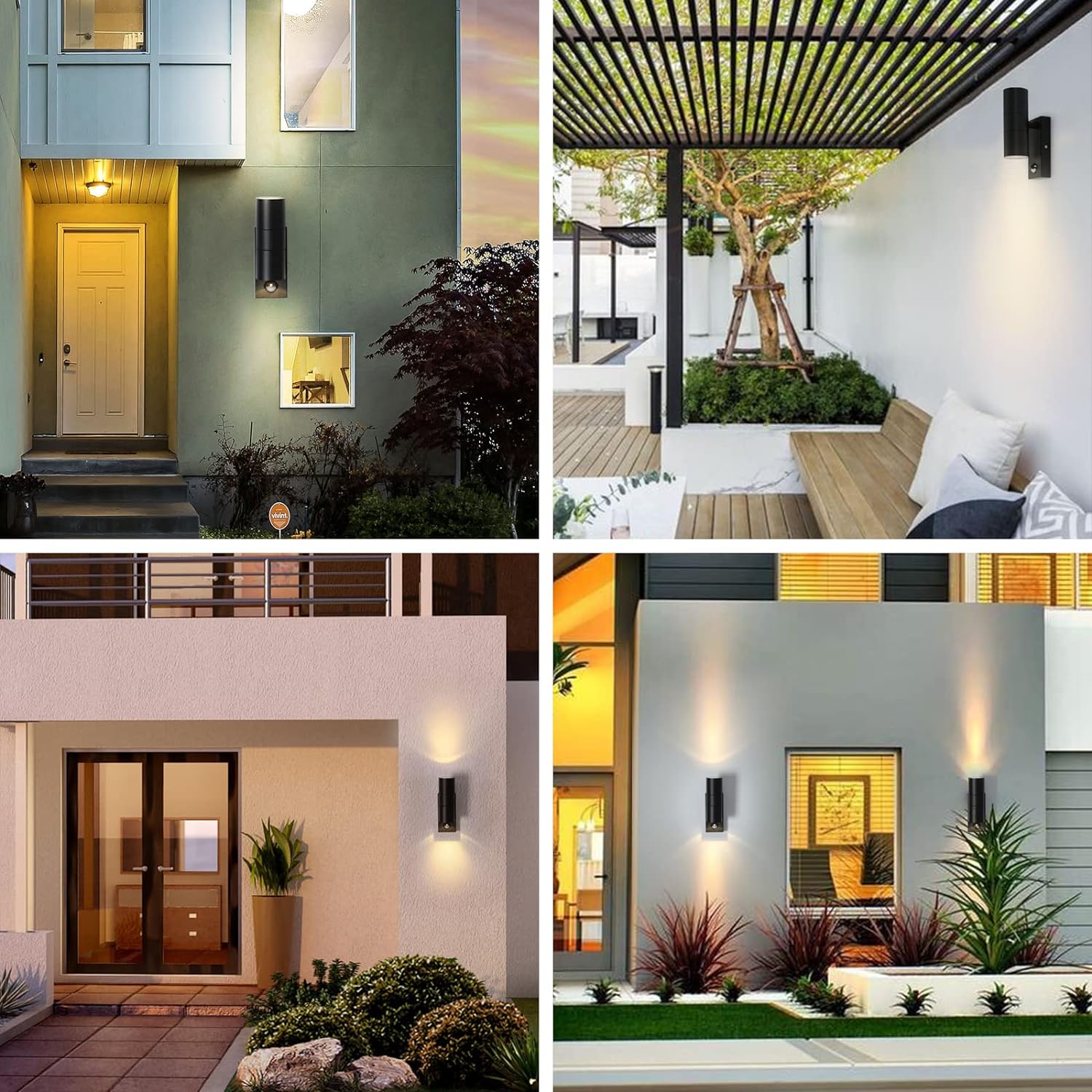 Outdoor Up & Down Black Wall Light with Motion Sensor – GU10 Base IP44 Stainless Steel PIR Security Light for Front Door, Porch & Garden