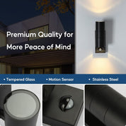 Outdoor Up & Down Black Wall Light with Motion Sensor – GU10 Base IP44 Stainless Steel PIR Security Light for Front Door, Porch & Garden