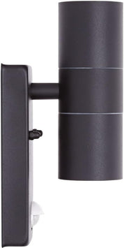 Outdoor Up & Down Black Wall Light with Motion Sensor – GU10 Base IP44 Stainless Steel PIR Security Light for Front Door, Porch & Garden