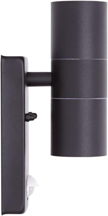 Outdoor Up & Down Black Wall Light with Motion Sensor – GU10 Base IP44 Stainless Steel PIR Security Light for Front Door, Porch & Garden