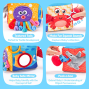 Hahaland Baby Tissue Box Toy – Montessori Sensory Toys with Tails, Crinkle & Mirror for 6M+