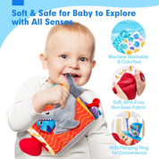 Hahaland Baby Tissue Box Toy – Montessori Sensory Toys with Tails, Crinkle & Mirror for 6M+