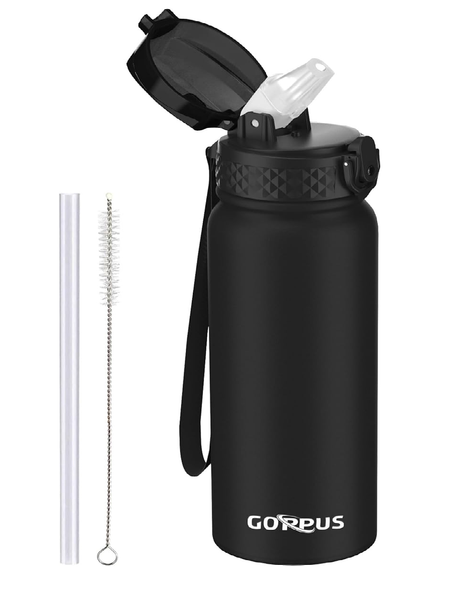 600ml Insulated Stainless Steel Water Bottle – Leakproof Flask with Straw & Strap