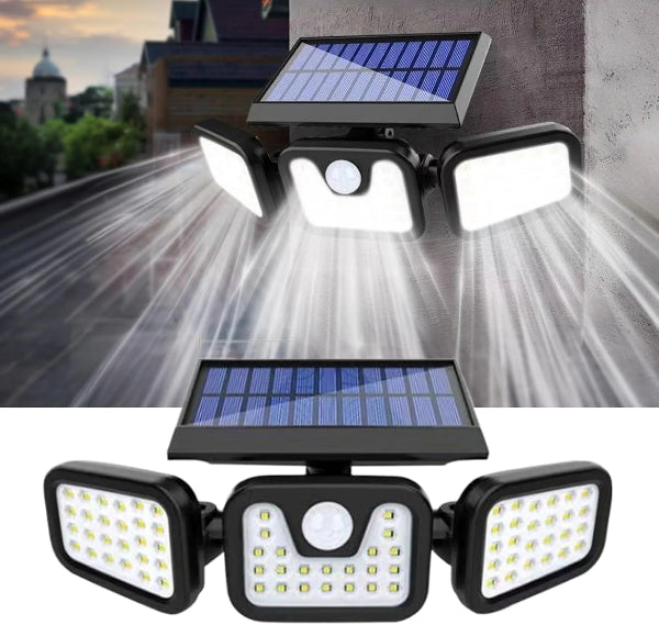 3 Head Solar Security Light Outdoor LED Motion Sensor Waterproof Wall Lamp