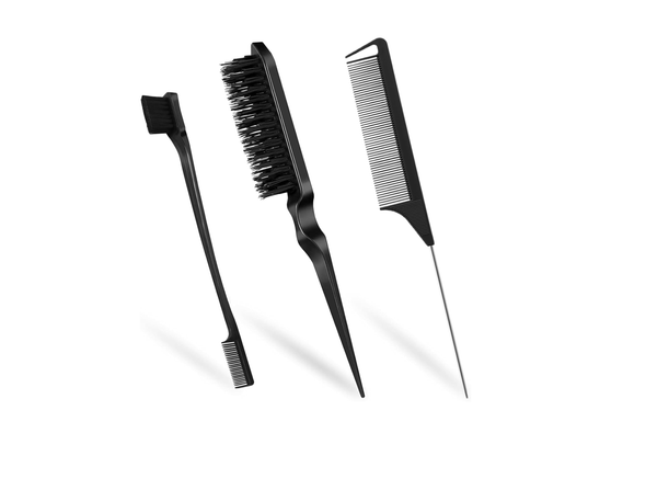 3-Pcs Hair Brush Set – Slick Back Brush, Edges Brush & Rat Tail Comb for Women