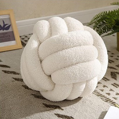 Bigougem Knot Ball Pillow – Soft Hand-Woven Velvet Cushion for Sofa & Bedroom, Beige