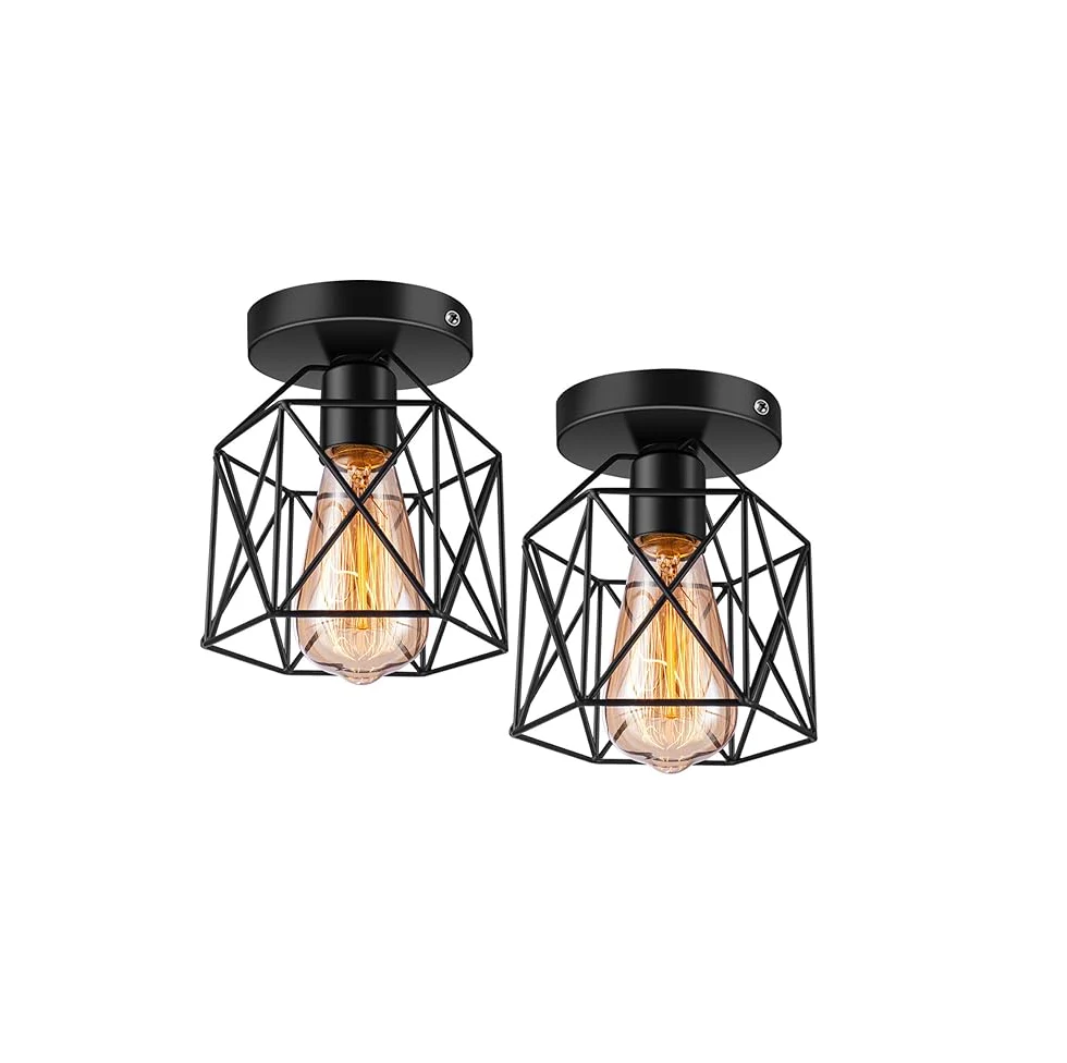Vintage Hallway Ceiling Light – Black Semi-Flush Mount Ceiling Light for Living Room, Bedroom, Hallway, Kitchen & Dining Room