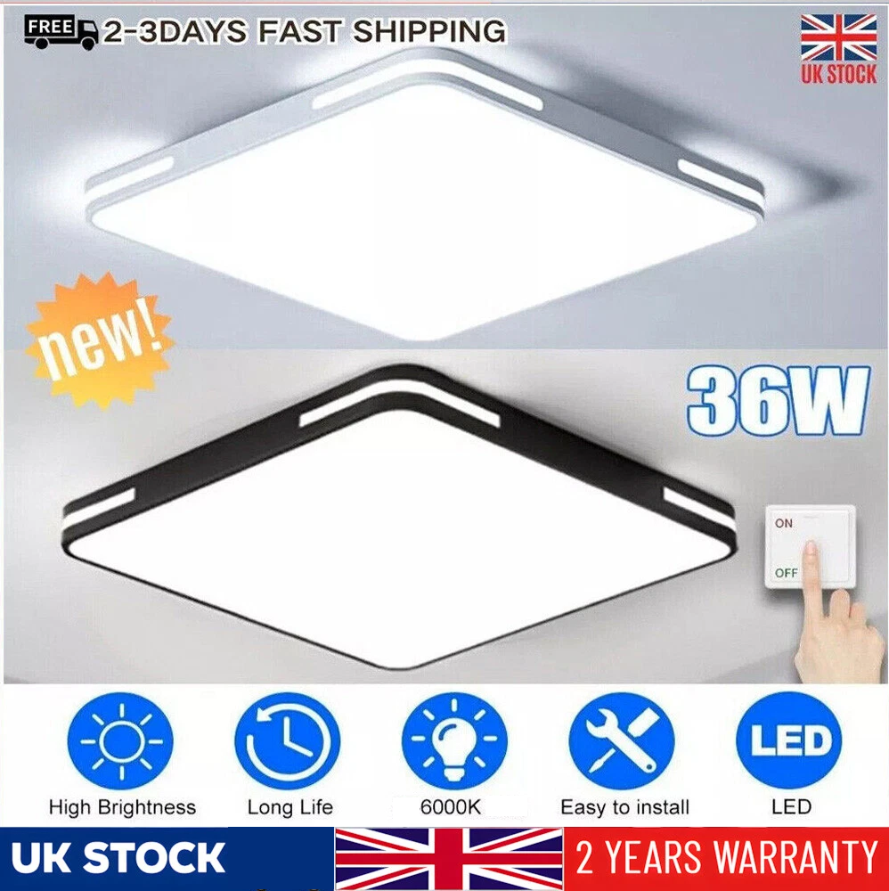 36W Square LED Ceiling Light, 4050lm, 6500K Cool White, 40cm Flush Mount Panel Light for Bedroom, Kitchen, Hallway, Living Room