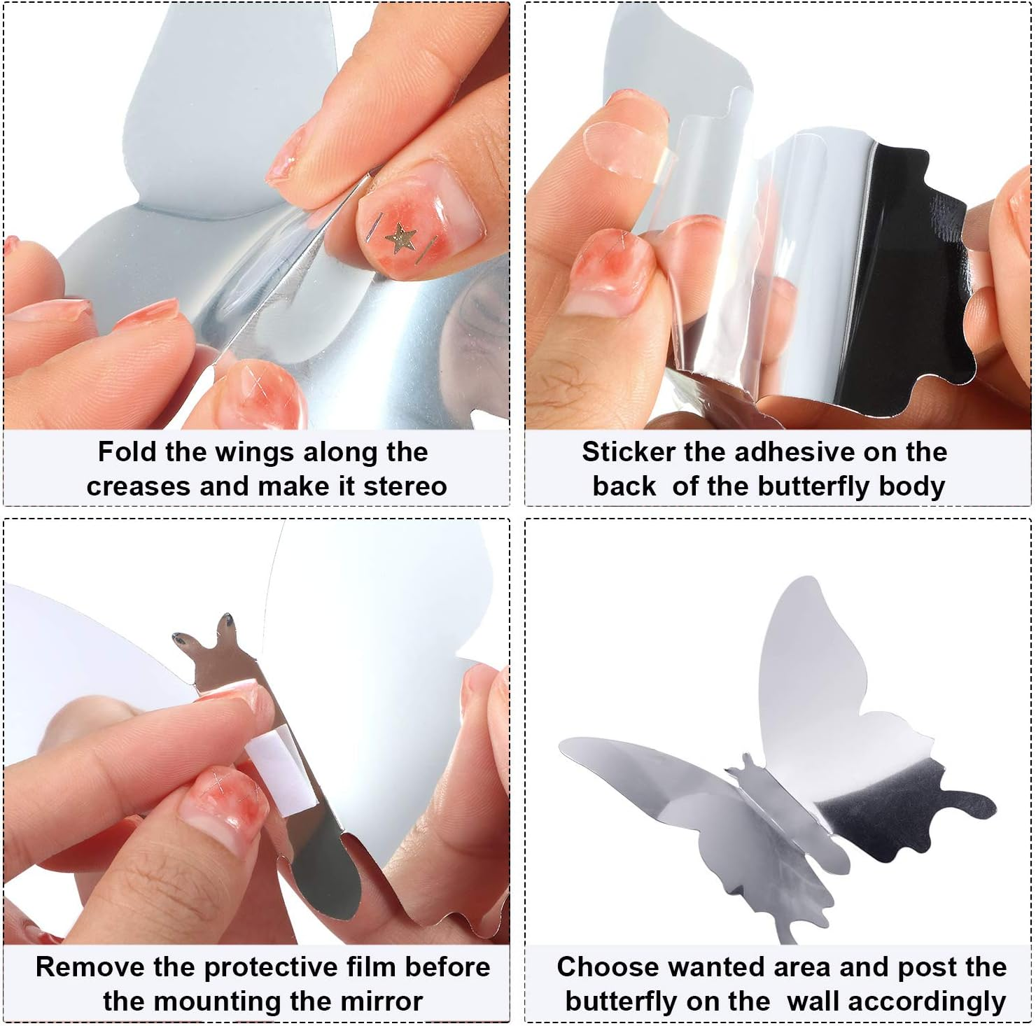 48-Piece 3D Mirror Butterfly Wall Stickers – DIY Home Décor Removable Wall Decals
