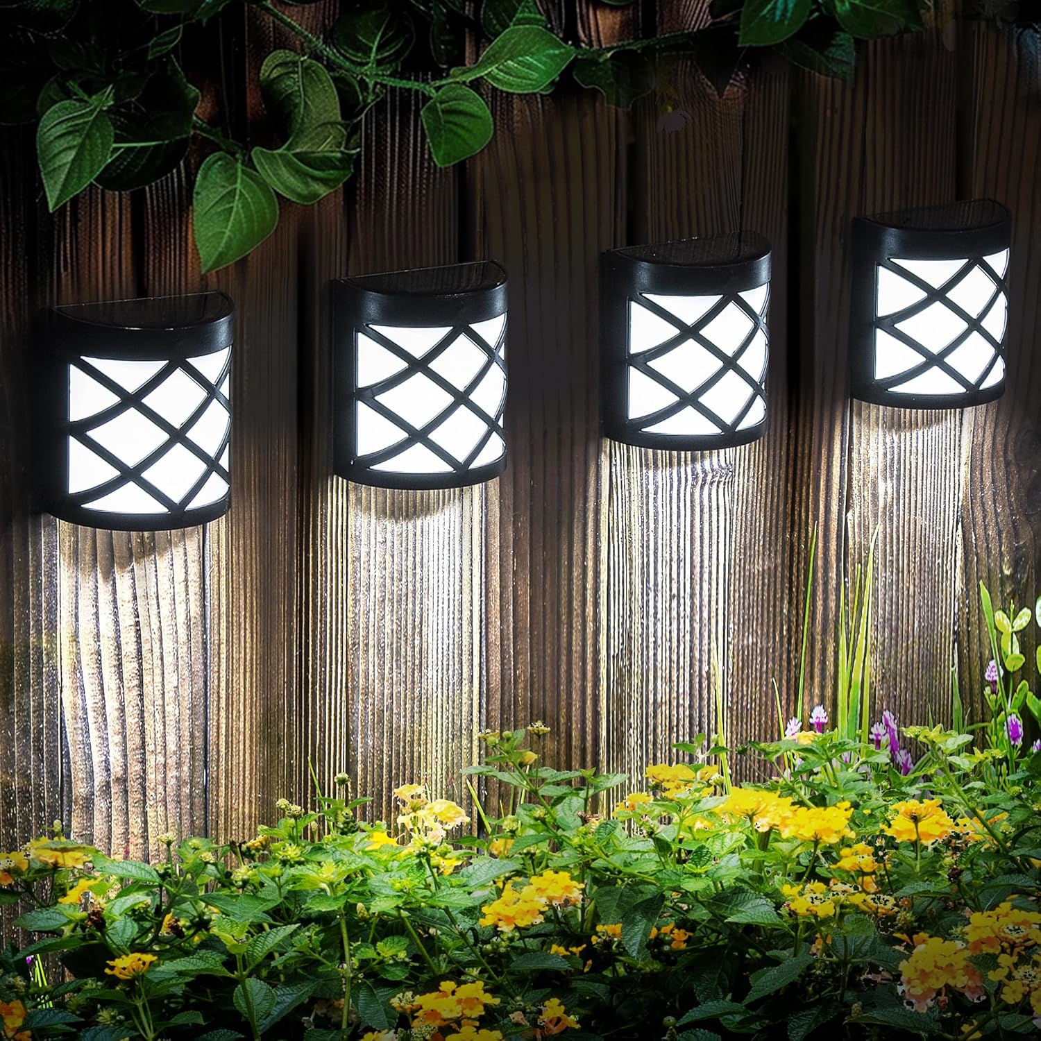 Solar Fence Lights Outdoor 4 Pack Waterproof LED