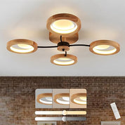 94cm LED Wooden Ceiling Light – Dimmable with Remote, Flower Design