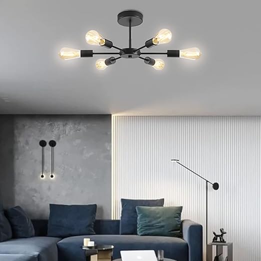 Modern 6-Light Gold Black Sputnik Ceiling Light, E27 Base