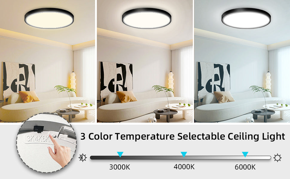 24W Round LED Ceiling Light – Multi-Color Adjustable Bathroom Ceiling Lights for Bathroom, Kitchen, Lounge and Hallway