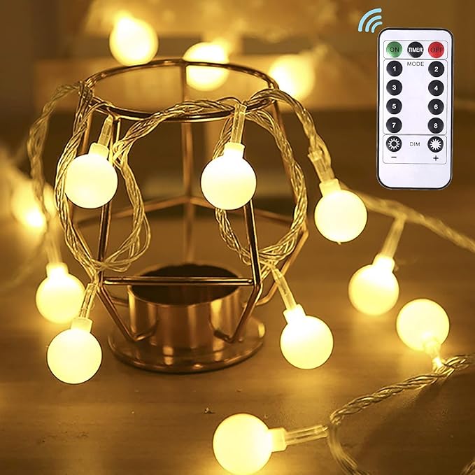 Battery Globe String Lights, 40 LEDs, 8 Modes, Waterproof