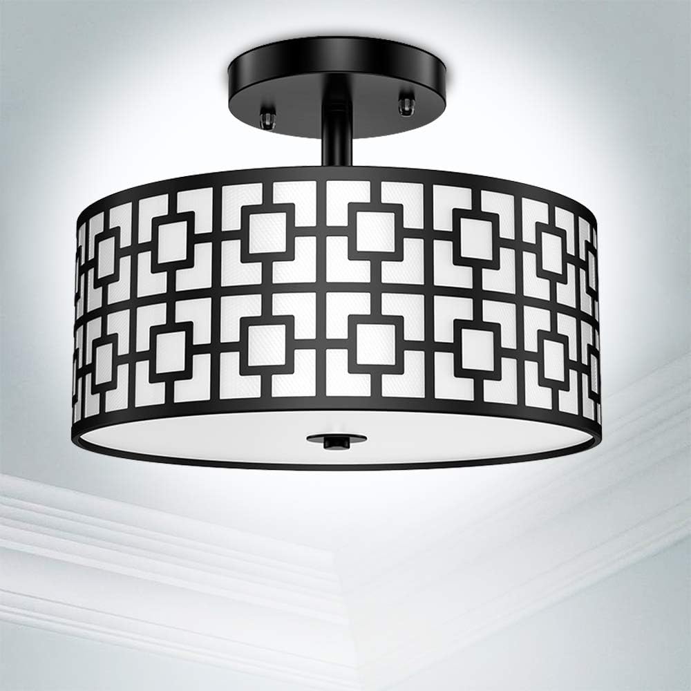 Modern Silver Drum Ceiling Light – 3-Bulb Semi Flush Mount Fixture