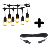 48FT Outdoor LED String Lights, S14 Festoon Lights with 15 E27 Sockets, IP65 Waterproof, 2700K Warm White for Garden, Patio, Party