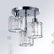 Modern Crystal Chandeliers Ceiling Light, 3-Lights Crystal Ceiling Lights Living Room, Black Semi Flush Ceilings Light Fittings for Hallway