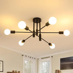 Sputnik Chandelier Ceiling Light 6-Light Black Gold Vintage