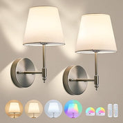Gold Battery Wall Sconces Set – Floral Shade, RGB Light
