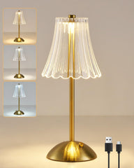 Rechargeable Gold Table Lamp, Touch Dimmable LED Desk Light