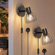 Black Industrial Wall Sconces, Rotatable E14, Set of 2