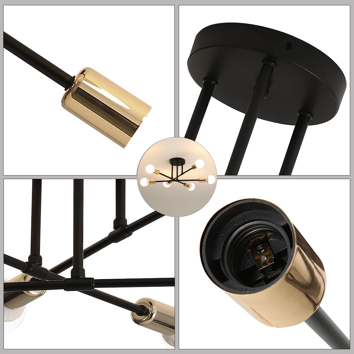 Sputnik Ceiling Light – 10-Light Matte Black Flush Mount Fixture