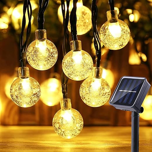 60 LED Solar Crystal Ball String Lights, 36ft White