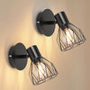 Adjustable Industrial Black Metal Cage Wall Lights, 2 Pack