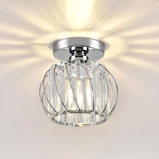Small Crystal Flush Mount Ceiling Light with Black Shade