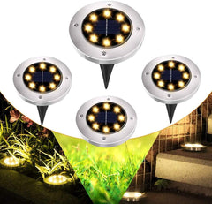 Solar Lights for Outdoor Garden/ Ground, 8 LED 8 Pcs | IP67 Waterproof, Solar Path Lights, - Warm (White)