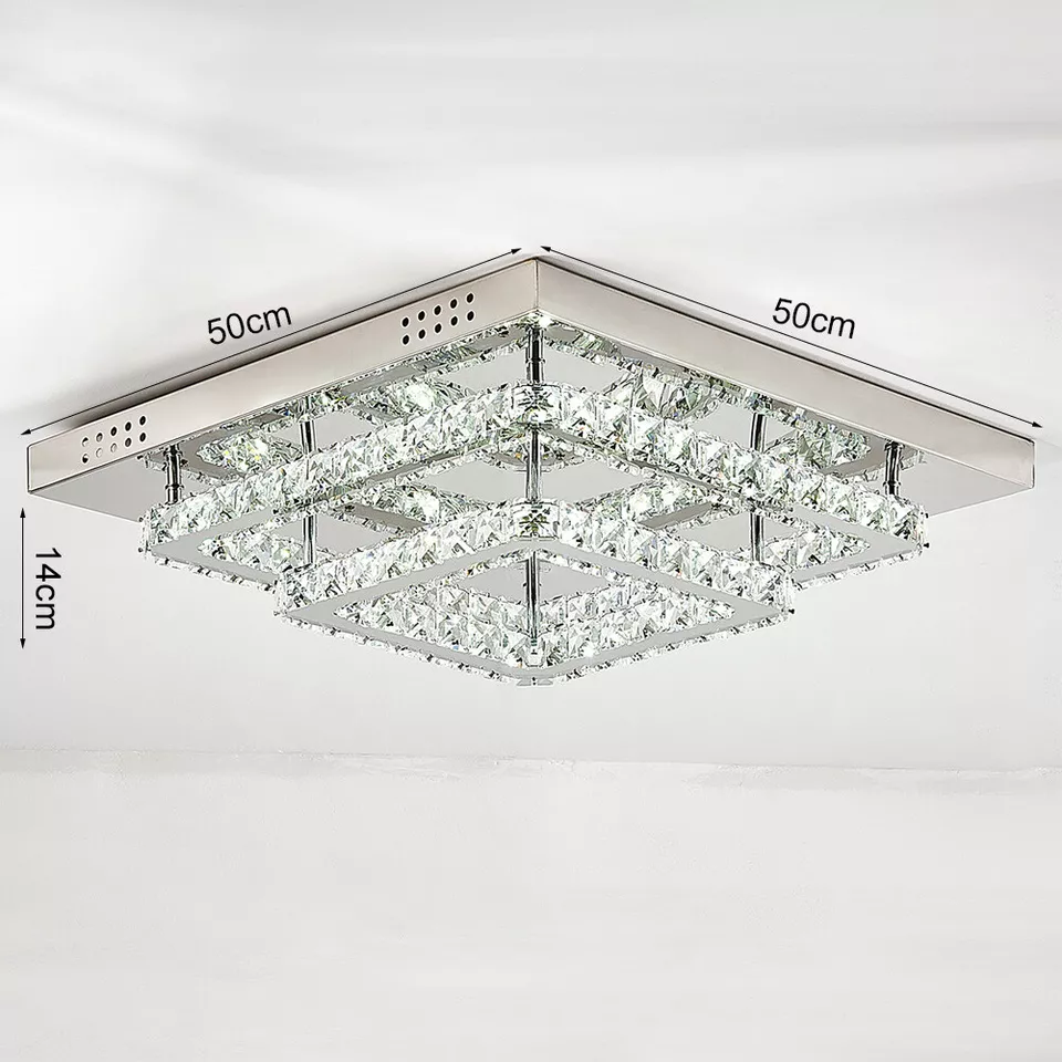 Modern Square Crystal LED Ceiling Light – Elegant Chrome Chandelier for Living Room, Bedroom & More