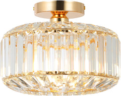 Modern Crystal Ceiling Light with Glass Lampshade Chrome