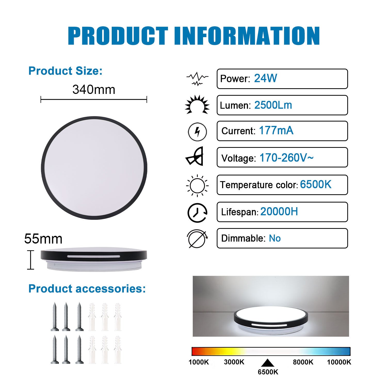 Modern Round LED Ceiling Light – 12W/18W, Cool White