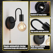 Vintage Industrial Wall Lamp Set with Pull Cord Switch