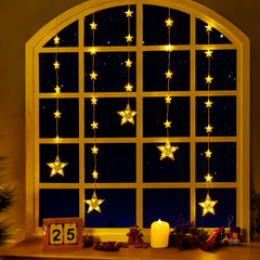 Christmas Window Star Lights, 30 LEDs Battery String Lights with Timer