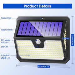 238 LED Solar Security Lights, Motion Sensor, 270° Wide-Angle, IP65 Waterproof