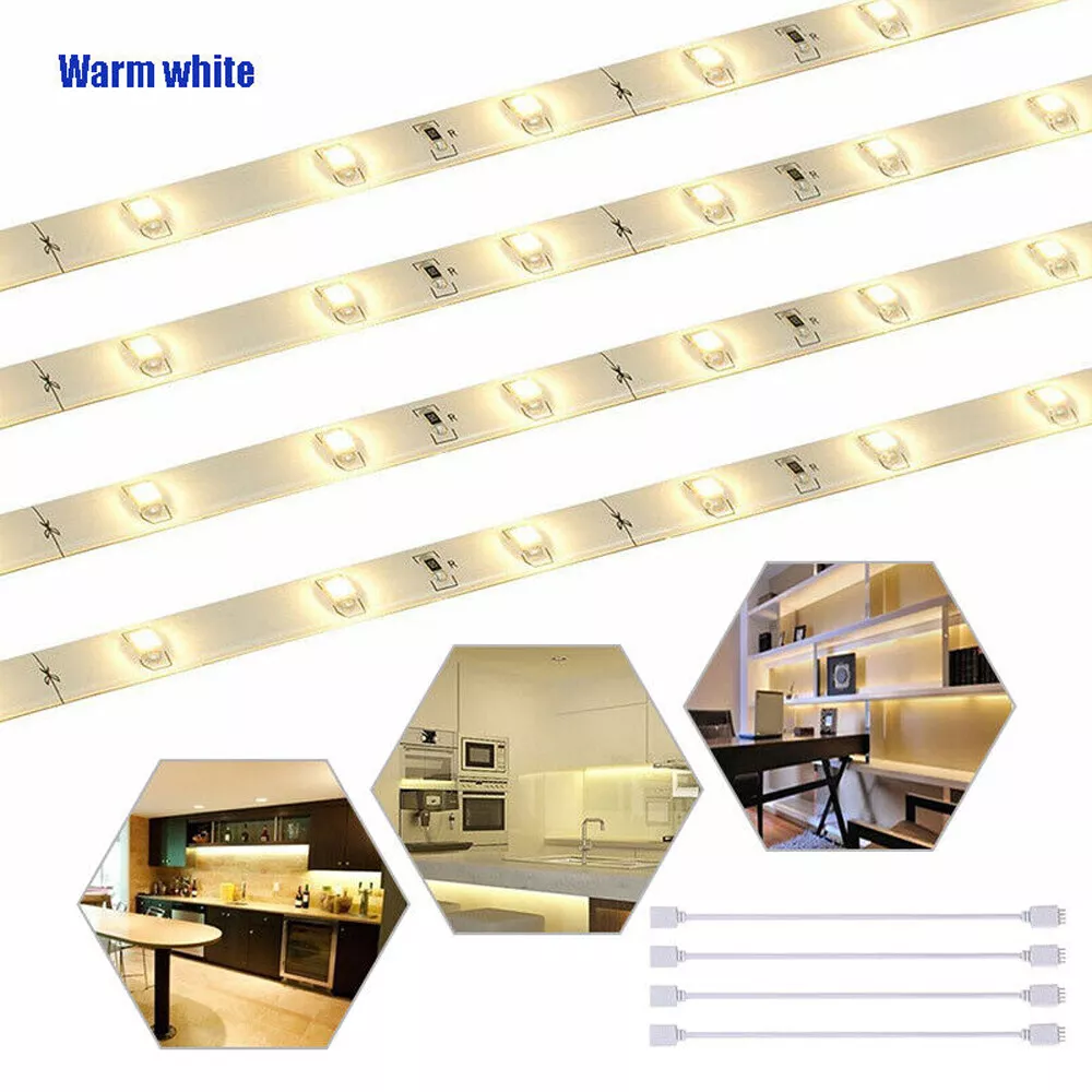 LED Strip Lights Under Cabinet - 4 Pack, Plug-In Linkable for Kitchen, Cupboard & Counter Lighting