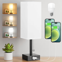 USB Bedside Table Lamp with 3 Color Modes & Pull Chain