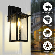 Outdoor Wall Lantern – Black Exterior Light Fixture with Glass Shade (1 Pack)
