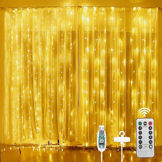 300 LED Cold White Curtain Fairy Lights with Remote