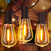 24FT Outdoor Festoon String Lights, 25 ST64 Vintage-Style LED Bulbs, Waterproof, 3000K Warm White, Mains Powered for Garden, Patio, Party