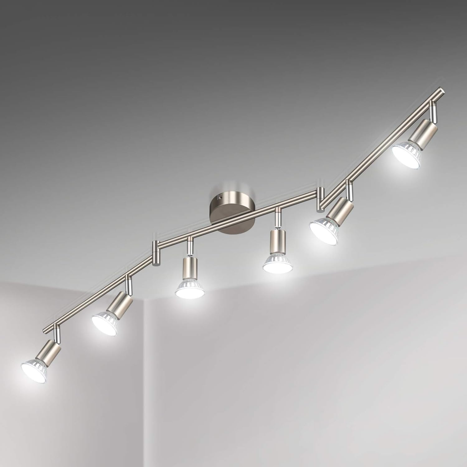 3-Way Rotatable LED Ceiling Spotlight – Matt Nickel with GU10 Bulbs