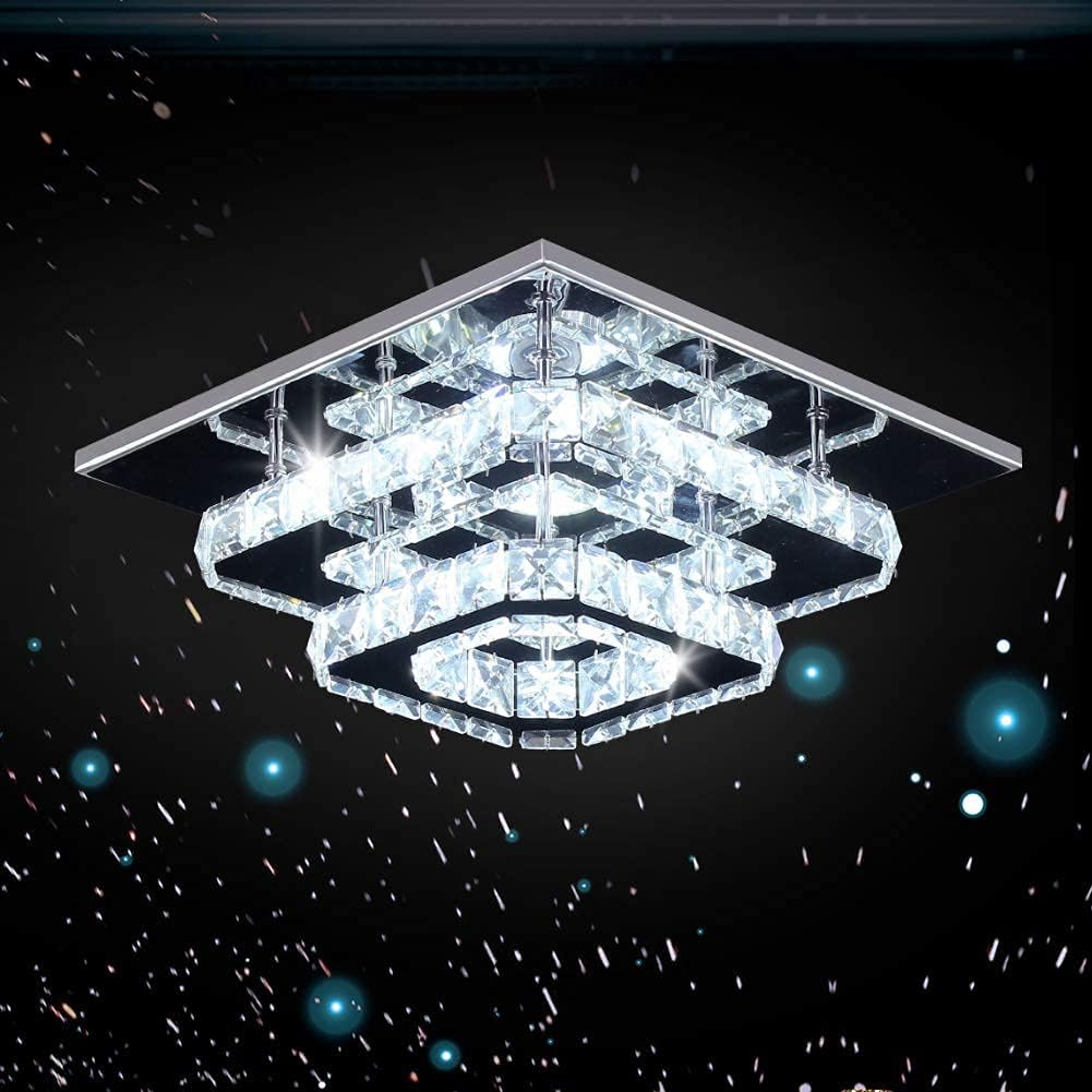 Crystal LED Ceiling Light – Modern K9 Crystal Chandelier, Stainless Steel Flush Mount Fixture for Dining & Living Room