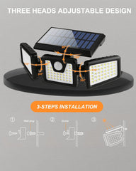 Upgraded Solar Lights Outdoor 3 Heads - 74 Solar Powered Wall Lights, 360° Rotatable, IP65 Waterproof